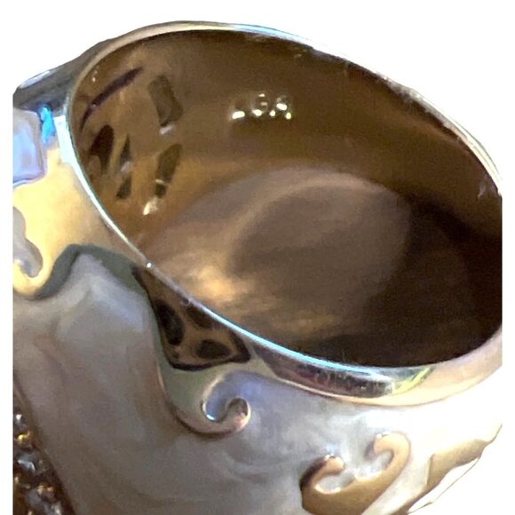 Lauren G. Adams Cocktail Ring Sz 8.25 Faux Turquoise Enamel Rhinestones Marked V - Picture 5 of 12